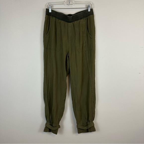 Soft Surroundings | High Rise Pleated Wide Leg Jogger pants Size M Olive Green - Picture 1 of 8